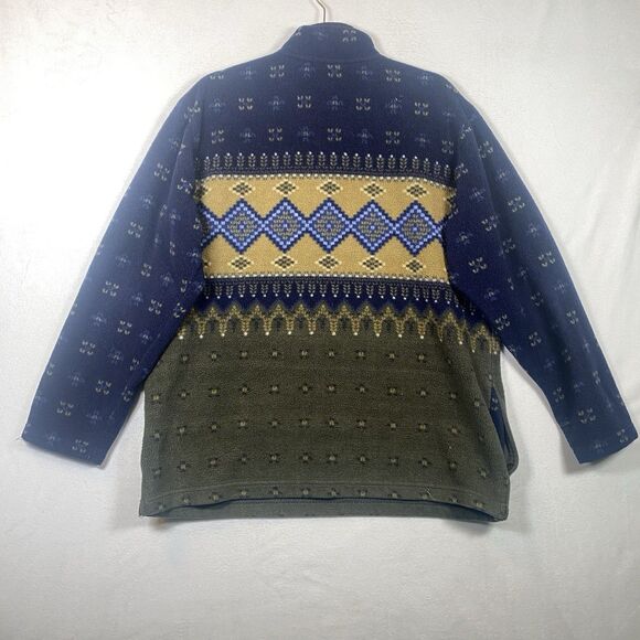 Catalina Fleece 1/4 Zip Pullover Sweater Blue Green Fair Isle Pattern Size L - Picture 2 of 10